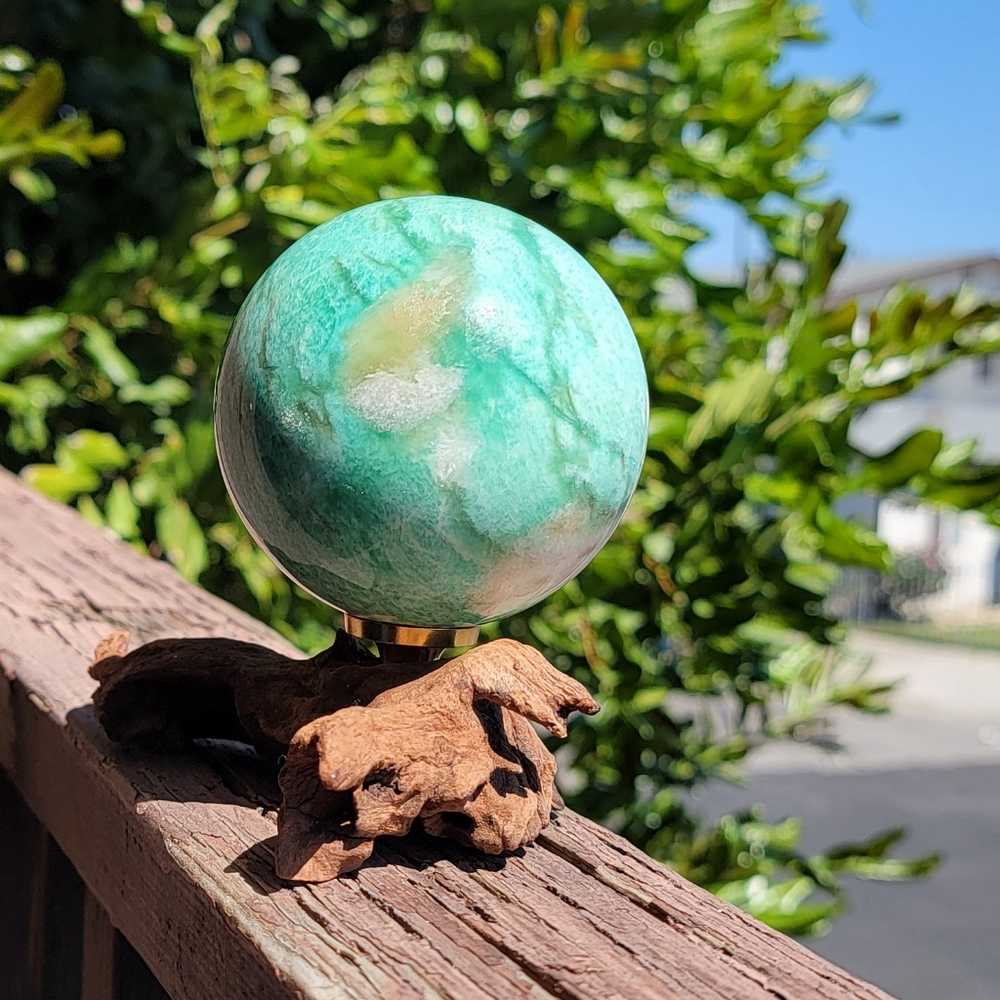NEW 3" (76MM) AMAZONITE WITH CALCITE SPHERE